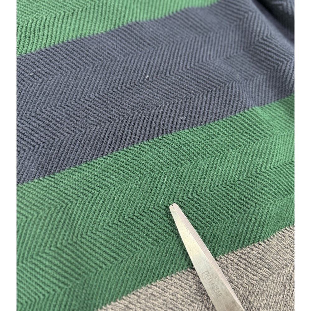 Vintage Chaps Ralph Lauren Rugby Sweater Green Gray Striped Men’s Large Crest - Picture 12 of 12